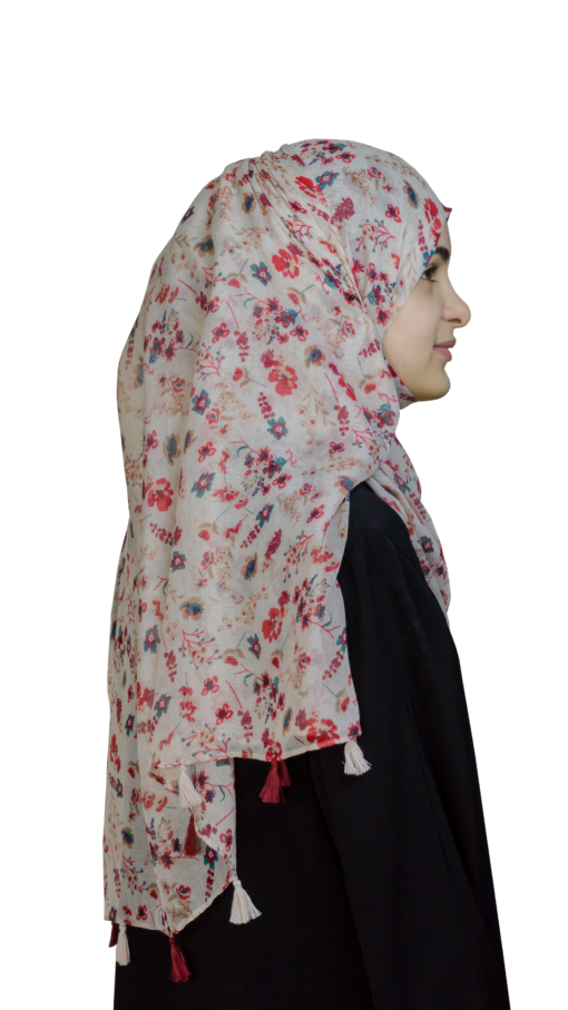 Flower beige/röd hijab
